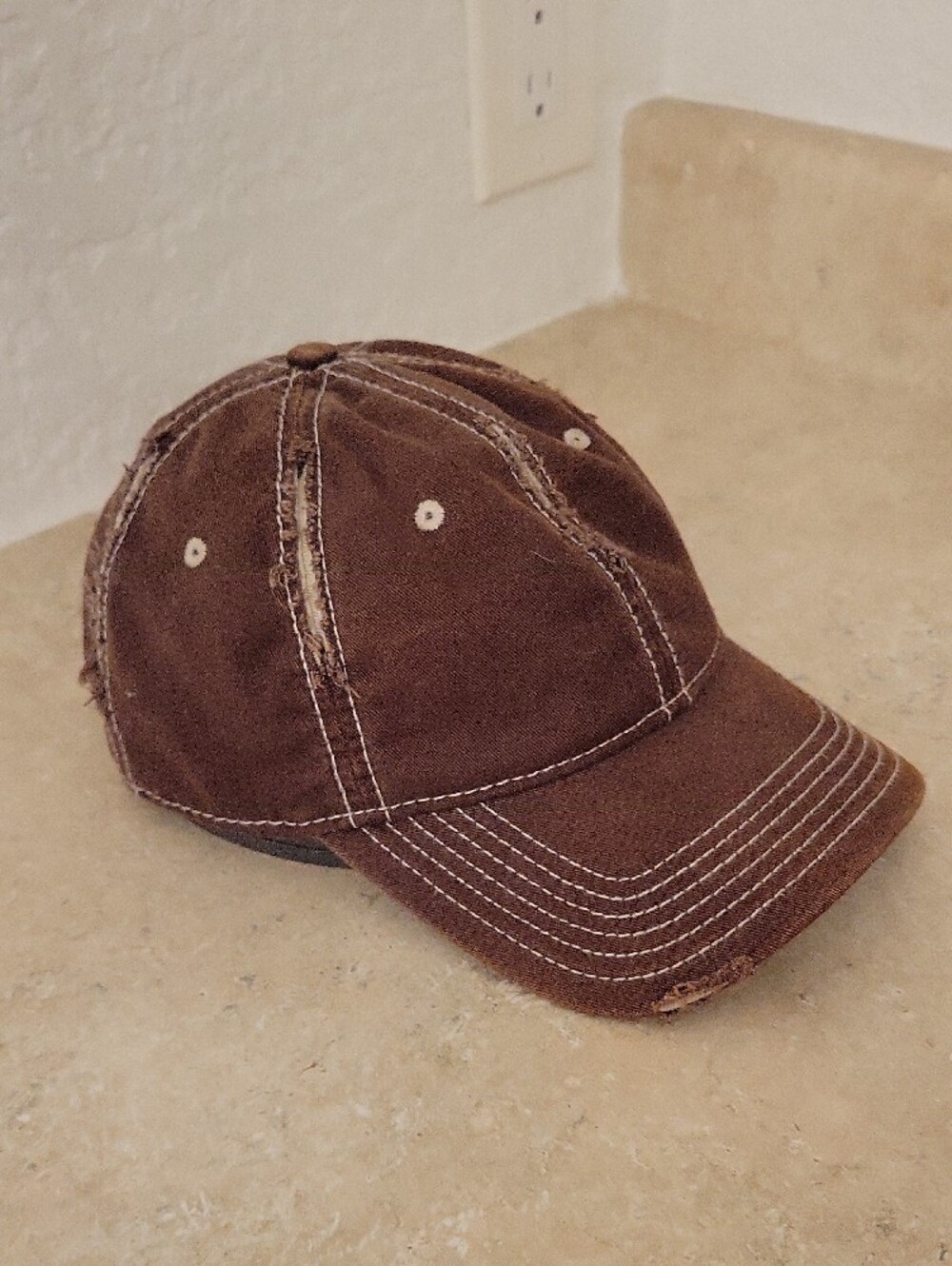 Distressed Brown Men's Washed Baseball Cap - Picture 3 of 6